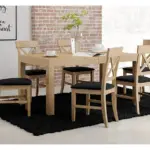 Valgomojo komplektas MOS K834-S835 su 6 kėdėmis.  Stalo ilgis: 160 cm arba 140 cm Plotis: 90 cm Papildomas prailginimas: +40 cm